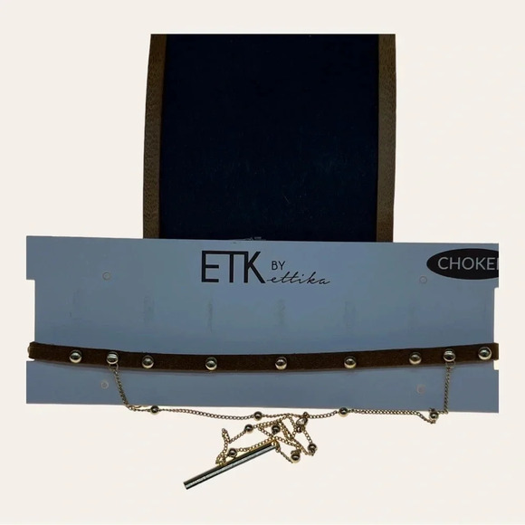 REVOLVE X ETK BY ETTIKA CHOKER NECKLACE FAUX SUEDE WITH STUDS/GOLD ACCENT DANGLE - Picture 13 of 13